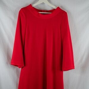 GOAT Red Midi Shift Dress Womens size 4 long sleeves wool boatneck Classic